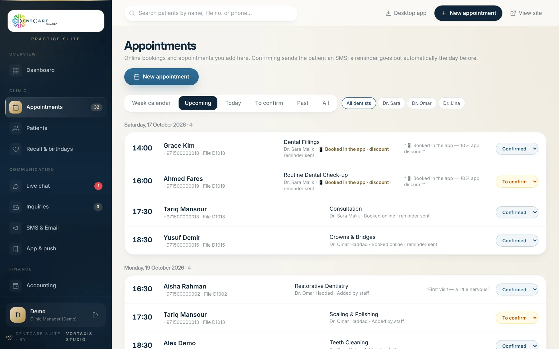 DentCare Suite — Admin appointments
