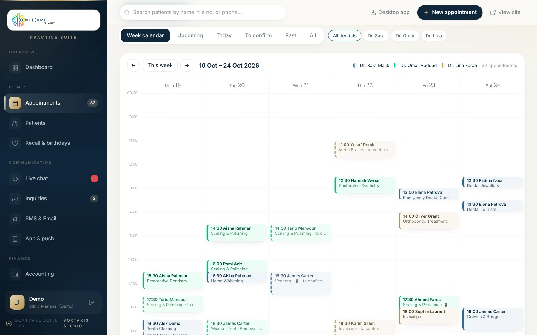 DentCare Suite — Admin calendar